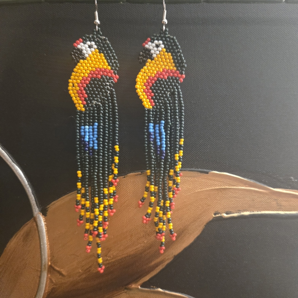 Bohemian Parrot Beaded Earrings ~ New